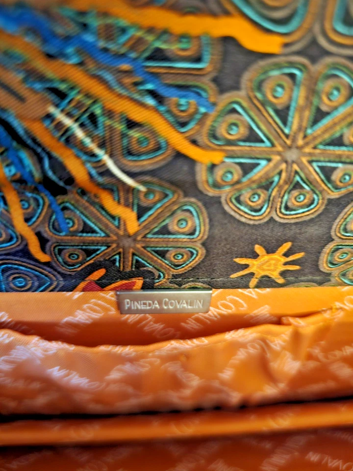 Bolsa Clutch Pineda Covalin México Seda Animal Sunburst Marrom Laranja 13,5 X 5 - Imagem 4 de 4