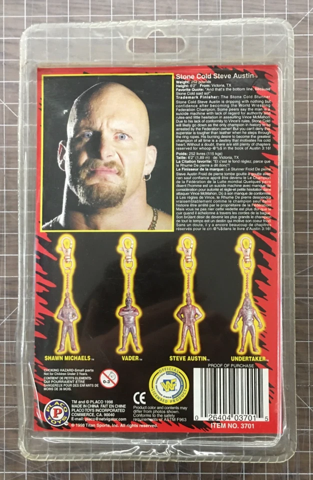 WWF Stone Cold Steve Austin Die Cast Metal Figure Keychain Playco Toys, 1998 NIP - Image 3 of 4