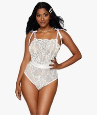 NIP Dreamgirl Eyelash  Stretch Teddy w/ Ribbon Shoulder Ties Bridal Lingerie