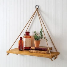 Boho Hanging Twine Wooden Wall Shelf Home Decorative Collectible