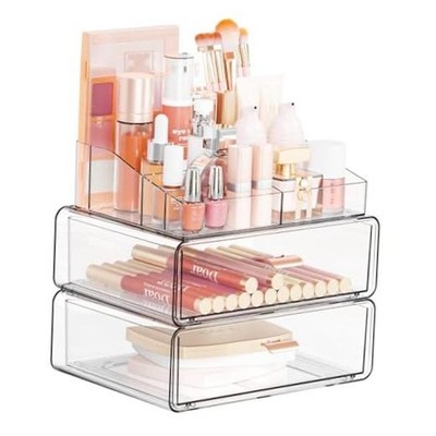 Yieach Clear Acrylic Makeup Organizers Countertop for 2 Drawers