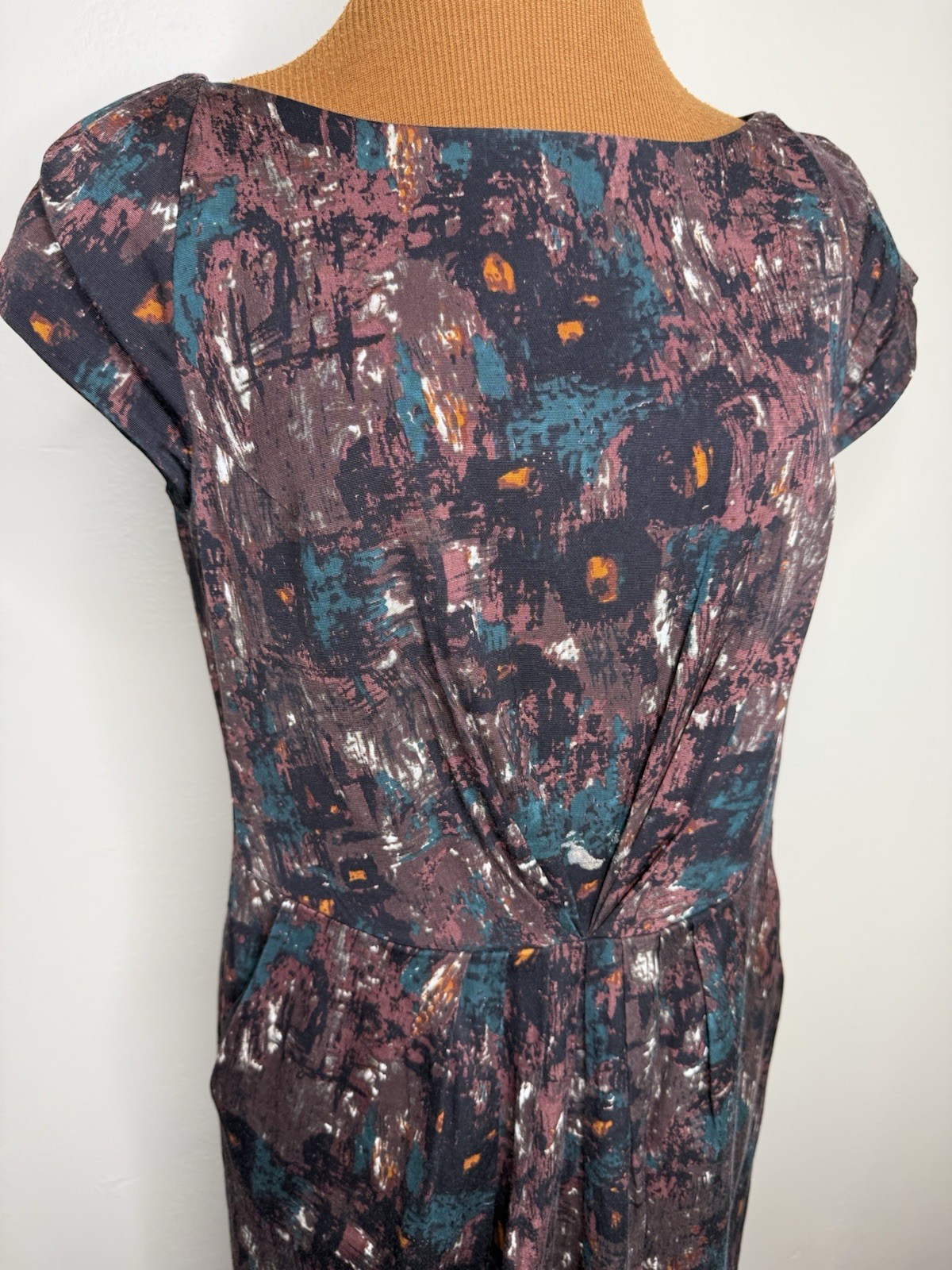 Talbots Abstract Print Multicolor Cap Sleeve Plea… - image 2