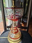 Rare Vtg Clear And Iridescent Cranberry Red Flash Glass Lamp Reticulated Base — photo 2