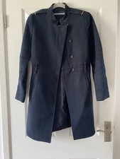 Zara Basic Navy Coat XS UK 6-8 Tailored Smart Jacket Mid Length