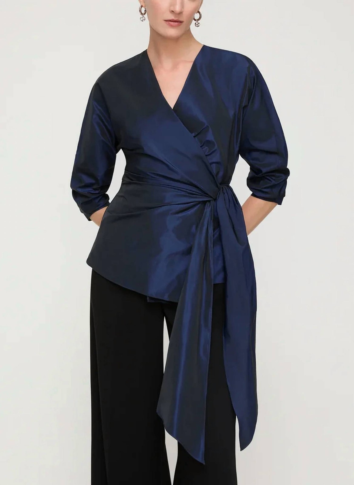 Lafayette 148 Taffeta Fitted Wrap Blouse Size 6