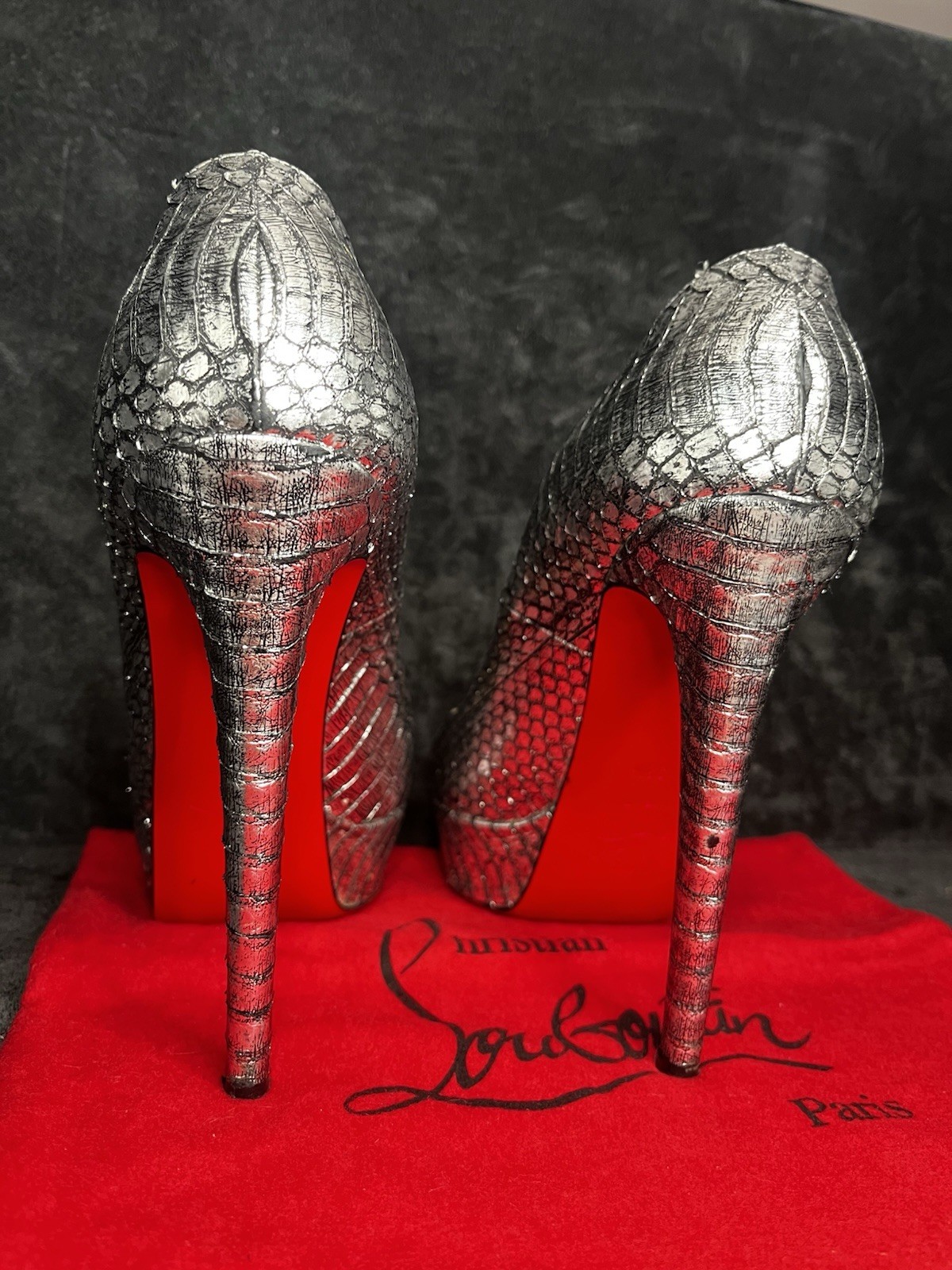 Christian Louboutin Python Silver Platform Pumps … - image 10