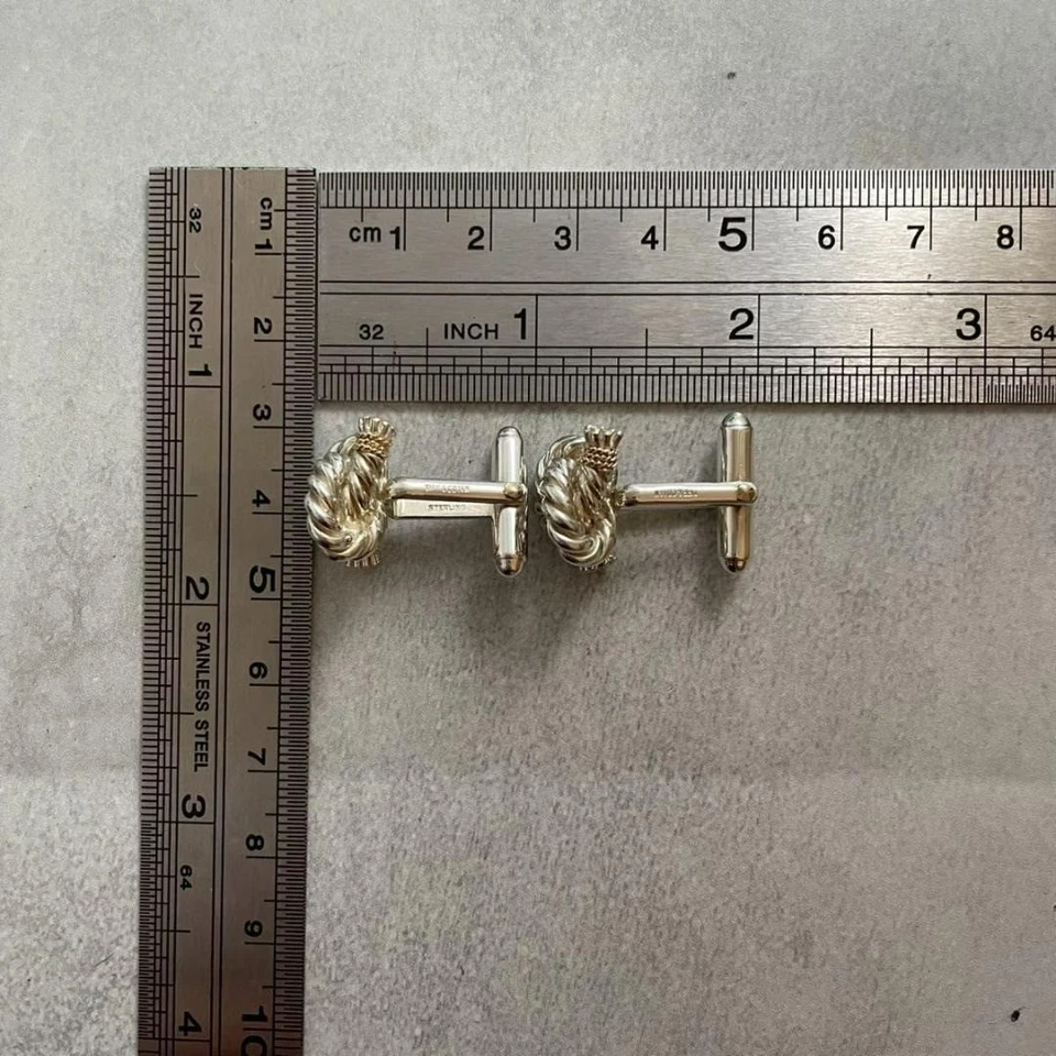 Gemelli vintage Tiffany & Co gemelli oro 14 carati argento sterling 925 corda - Immagine 3 di 4
