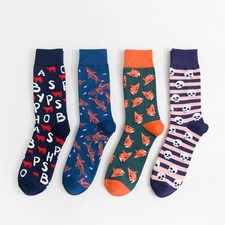 Men's Novelty Cool ColorfulDress Casual , Cotton Colorful mid socks 4-Pack