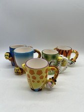 Set of 5 Coffee Mugs Safari Animal Handle Giraffe Tiger Zebra Monkey Lion