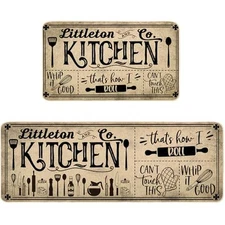 Washable Non Slip Kitchen Rugs and Mats Set of 2, Rustic Style Tableware