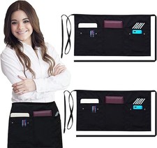 Server Aprons with 5 Pockets 2 Pack   Commercial Grade Black Waist Aprons for...