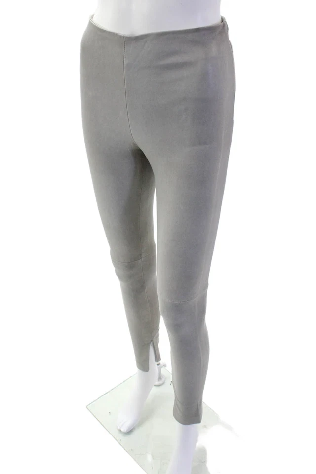 Pantalones ajustados informales con cremallera de piel de cordero grises Balenciaga para mujer talla 36 Foto 2 de 4