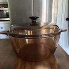 Pyrex Corning Vision Ware 4.5L Dutch Oven Amber Stock Pot w Lid Cook Vtg USA