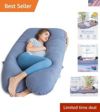 Luxurious 55-Inch U-Shaped Pregnancy Pillow with Cooling Silky Cover in Blue