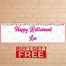 2 x Personalised Happy Retirement Banner Name Custom Party Decoration Sign Set