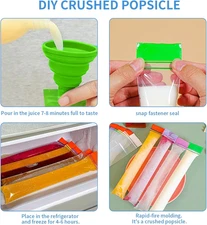 100 Pcs Ice Popsicle Bags with funnels,Multicolor Transparent Stackable Easy ...