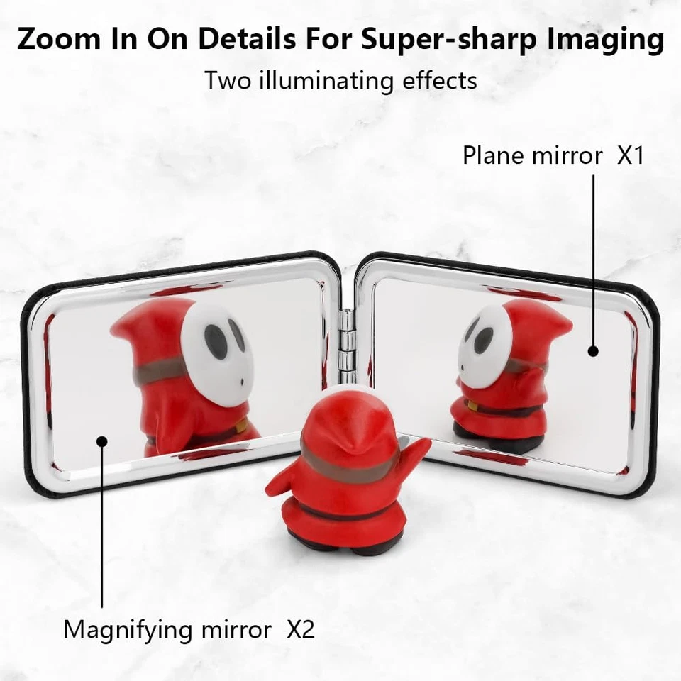 Specchio Da Viaggio Portatile Con Ingrandimento, Specchio Da Viaggio a Due Lati  - Immagine 4 di 4