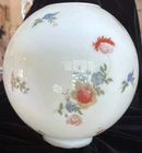 Vintage  White Milk Glass Lamp Shade Floral Print Round Globe 9.5" Tall