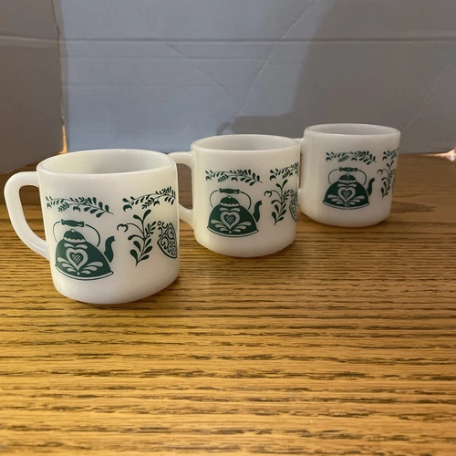 Vintage Federal Milk Glass Coffee Cups. 1950’s USA . Coffee Pot Fire King