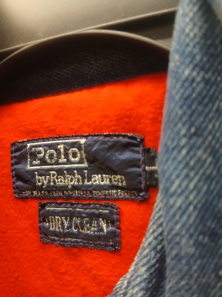 ВИНТАЖНЫЙ Polo Ralph Lauren джинсовой ткани Jean куртка большой синий пони красный США 80-х 90-х - Изображение 4 из 4