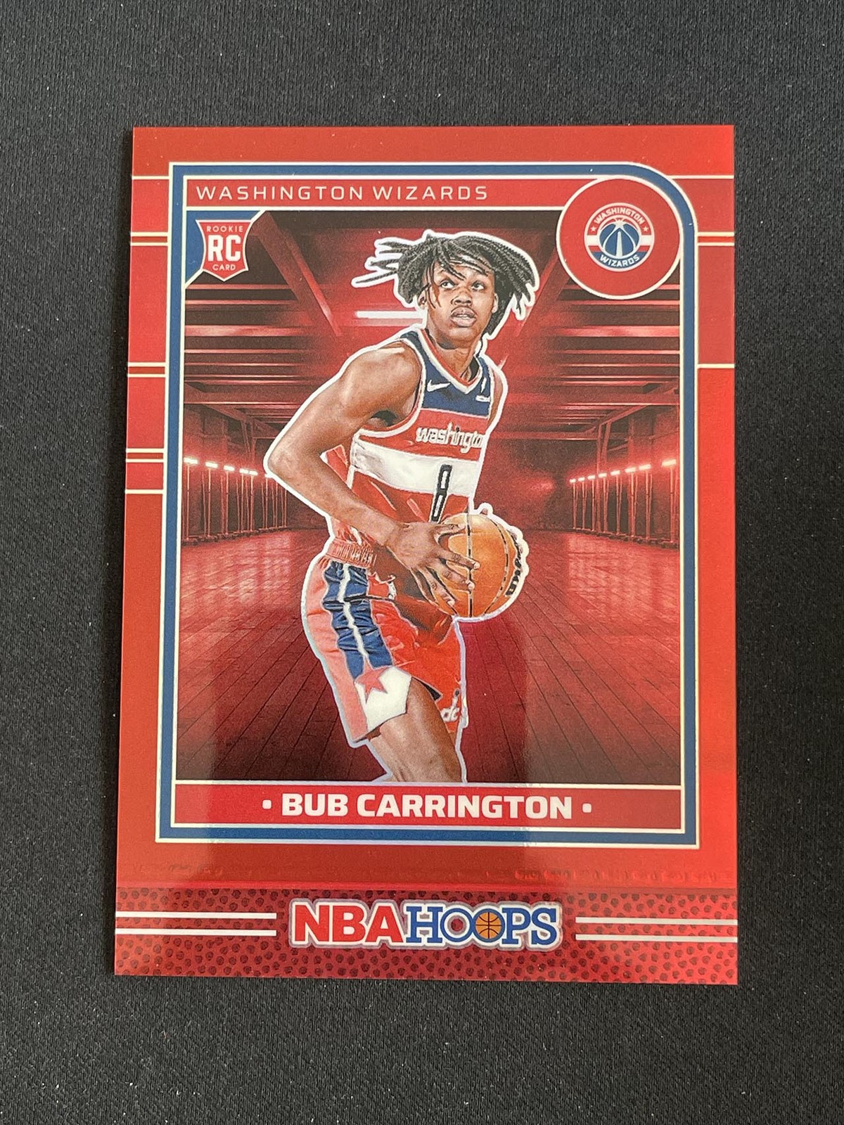 Bub Carrington 2024-25 Panini NBA Hoops Premium Red Prizm 18/99 RC #244