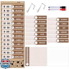 Daily Schedule Pocket Chart, Burlap Classroom Chart with 13 1 Pockets, 26 Reu