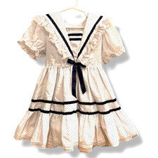 Vtg Mini World Inc Blue Polka Dot White Dress Size 4 Utah Made In USA Pageant F2