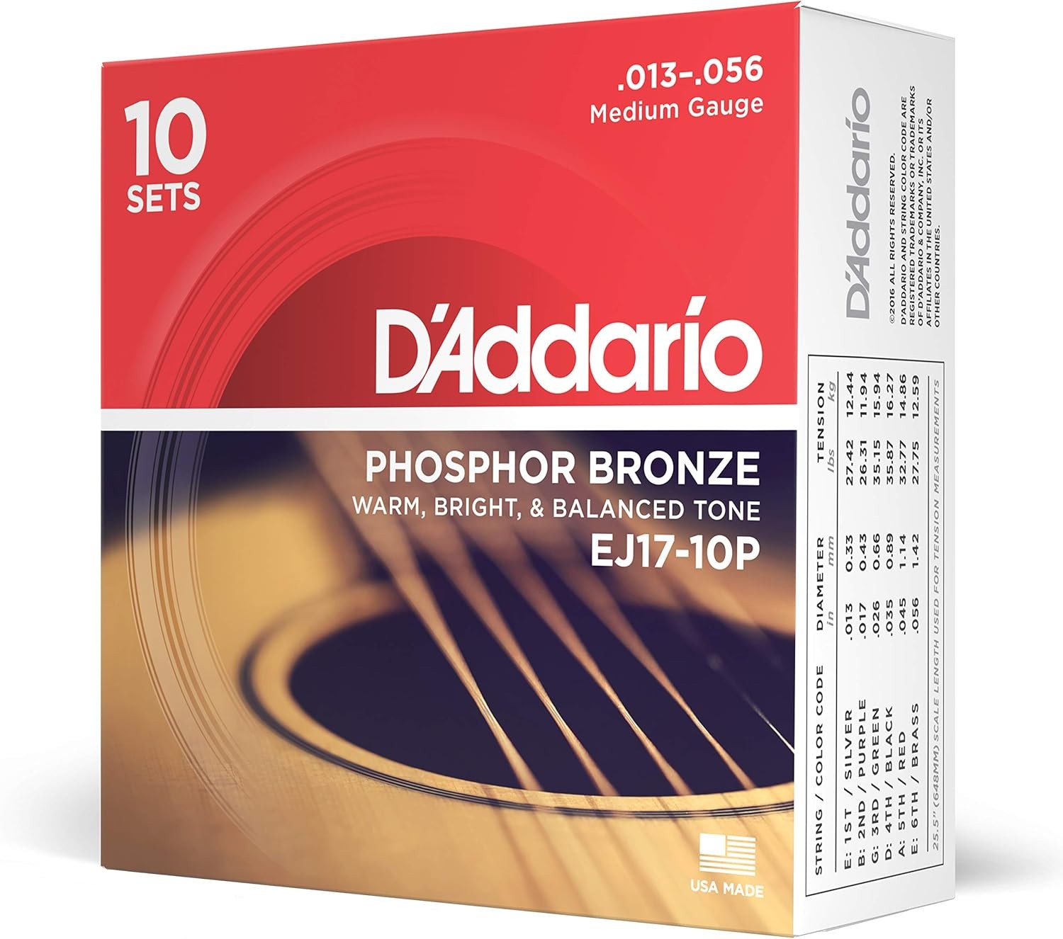 D'Addario Phosphor Bronze 13-56 Acoustic Guitar Strings TEN SETS