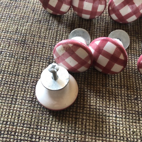 Vintage Porcelain Drawer Pulls White/Pink Square Designs,Cabinet Knobs set of 14 - Picture 5 of 8