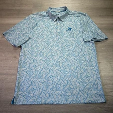 Cutter & Buck Kapalua Polo Shirt Mens XL Blue Leaf Print CB DryTec Golf UPF
