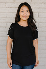 Women Black T-Shirt Lace Layer Short Sleeve Small NEW Summer Casual NWOT