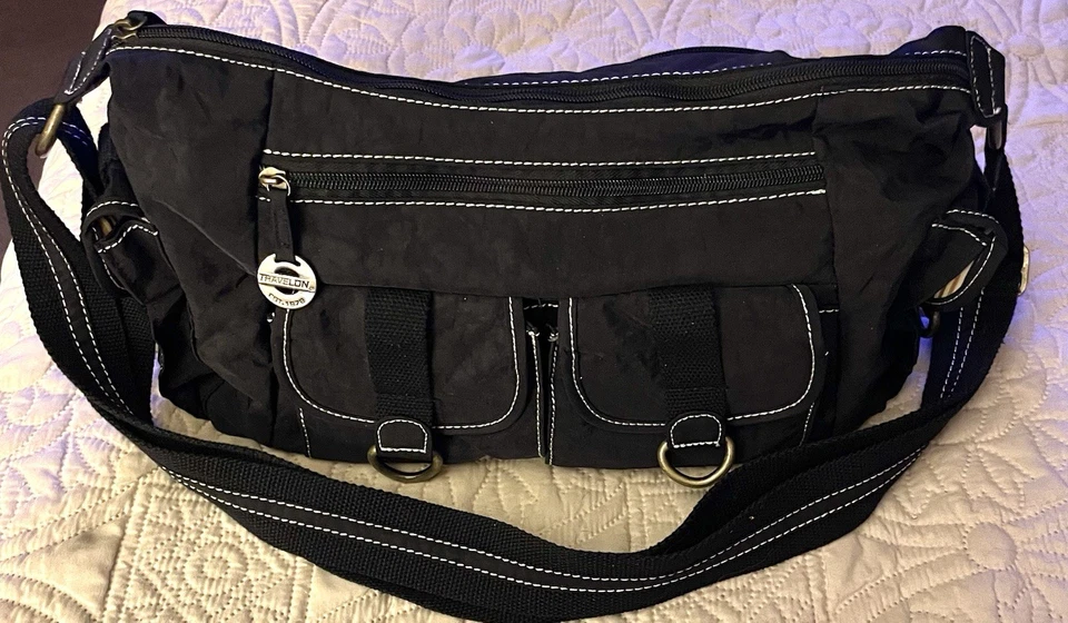 Travelon Bolso RFID Multi Bolsillo Organizador Hobo Bandolera Cremallera con Bolsillos Magnéticos Foto 3 de 4