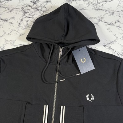 FRED PERRY Mens Black Classic Zip Hoodie SIZE 2XL XXL BNWT Authentic J7536 198