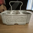 Vintage Coca-Cola Silver Metal 6-Bottle  Carrier Caddy with Handle, Soda Theme