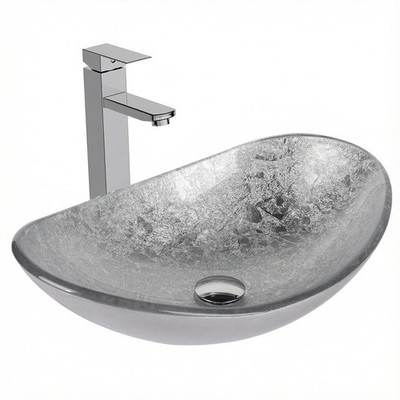Bathroom Boat Shape Artistic Glass Vessel Sink Free Chrome Faucet and Pop-up ...