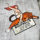 VINTAGE 18” HARLEY DAVIDSON PORCELAIN SIGN OLD BOUTWELLS CYCLE MOTORCYCLE TIGER