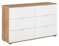 Kommode Sideboard Schrank Schubladenkommode WeißGlas Asteiche Dekor 6 Schubladen
