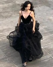 Elegant Sexy V Neck Diamante Tulle Evening Dresses Chic Cocktail Party Prom Gown