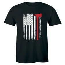 Firefighter Men's T-Shirt American Flag with Red Fireman's Axe Gift for Him