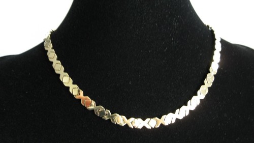 9K HEAVY YELLOW & ROSE GOLD DIAMOND CROSS HERRINGBONE FLAT CHAIN NECKLACE 17.5" - Picture 3 of 12