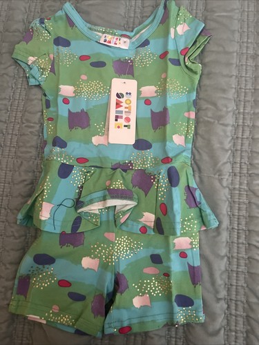 Dot Smile Size 2 t Gold Speckled Green Romper Easy Pull-up Built In Shorts - Picture 2 of 2