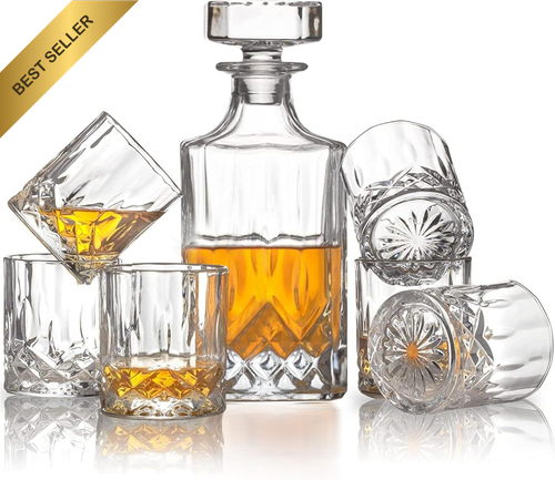 7-Piece Whiskey Decanter & Glass Set - Lead-Free Scotch Bourbon Gift - Picture 12 of 12