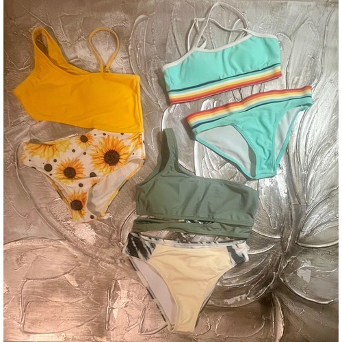 Shein Badeanzug Paket Bikini Sets One Shoulder Regenbogen Sonnenblume Gr. 8-10, 140 - Bild 2 von 11