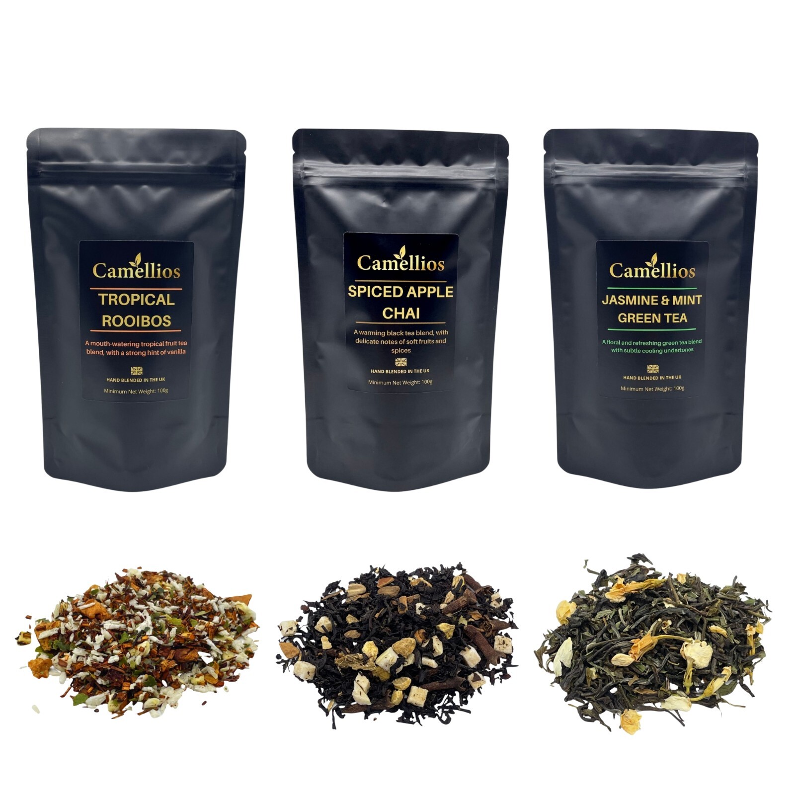 Exotic Tea Selection, 3 Loose Leaf Teas, Camellios (3 Flavours, 100g Each)