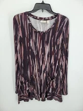 Logo By Lori Goldstein Top Womens Small Maroon Pink Geo Print Scoop Neck Boho