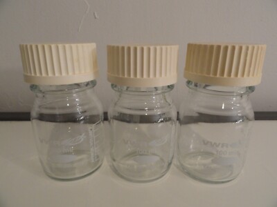 VWR 89012-114 100 mL Media Bottle LOT OF 3  w/Caps and 4 extra Schott GL45 Caps