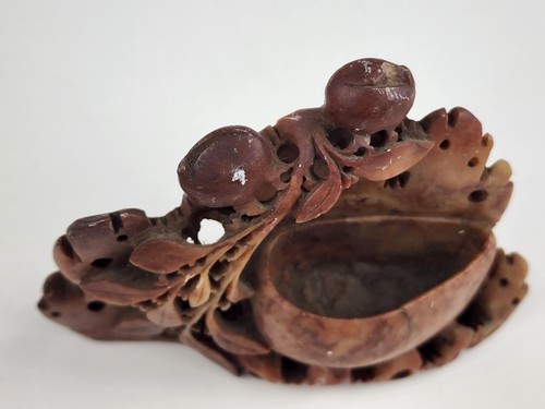 Mesa de jabón tallada china de colección jarrón escultura quemador incienso rosa - Imagen 6 de 11