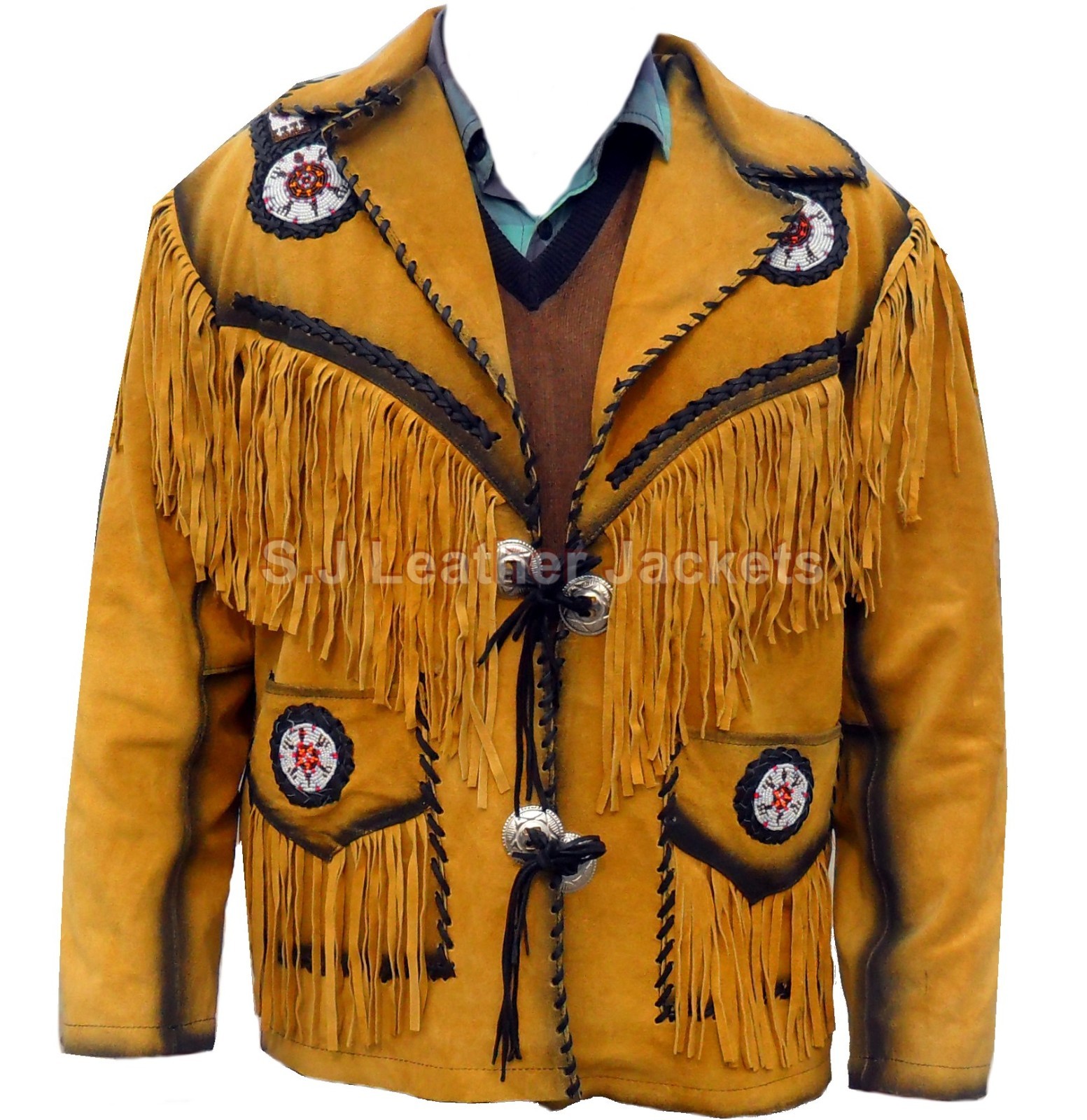 Men's Fringed Cowhide Western Leather Jacket
