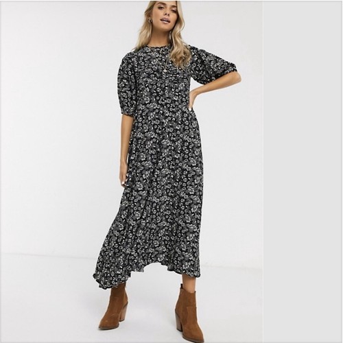 Free People NWT Jessie Ditsy Midi Floral Print Black Dress Size 4 ...