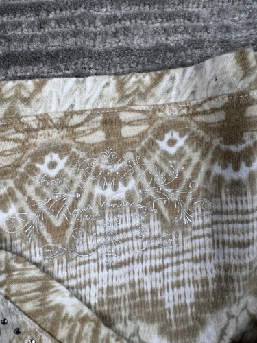 Gloria Vanderbilt Top Womens Medium Brown Rhinestones V-Neck Beaded Casual - 第 9/9 張圖片